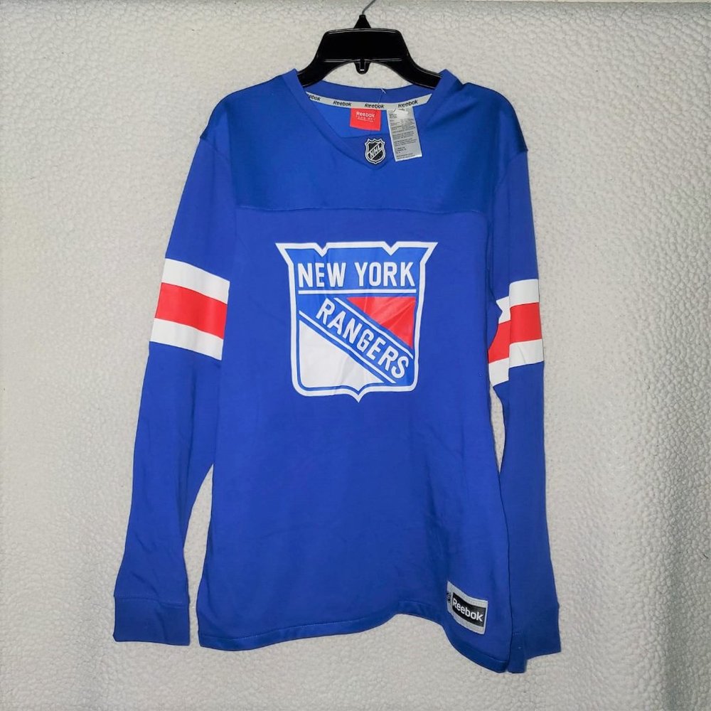 NWOT Boys Rangers Reebok Face Off Skate Lace Blue Sweatshirt Size XL (18)
